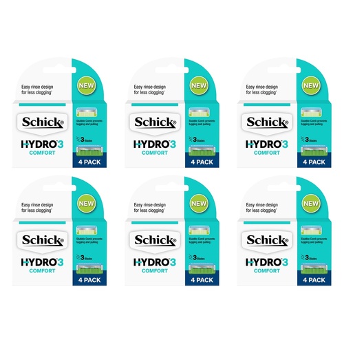 Schick Hydro3 Blades 4 Pack Bundle of 6