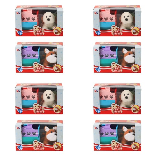Pet House Plush Puppy with Pet Carrier Playset Ages 3+ - Random Design and Colour Supplied Pack of 4