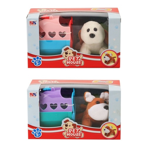 Pet House Plush Puppy with Pet Carrier Playset Ages 3+ - Random Design and Colour Supplied