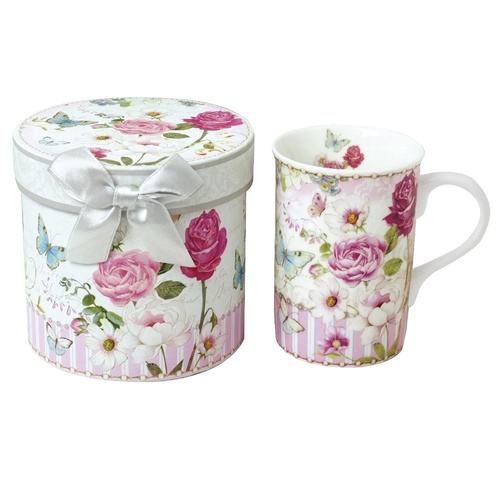 China Mug Roses and Butterflies Design Gift Boxed