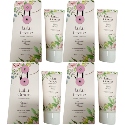 Lulu Grace Rose Hand Cream 90ml 4 Pack Hydrating Moisturising Non Greasy
