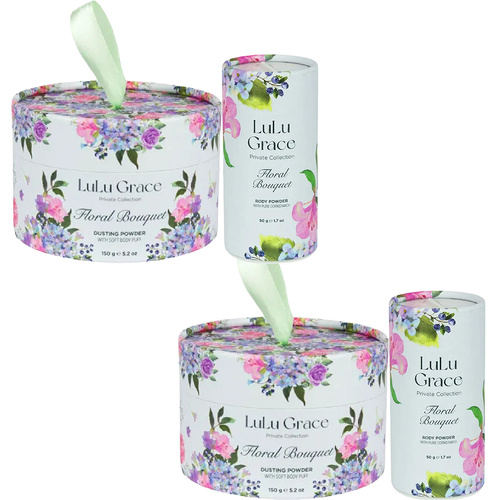 Lulu Grace Floral Dusting and Talc Powder Gift Set with Puffer 150g Total x 2