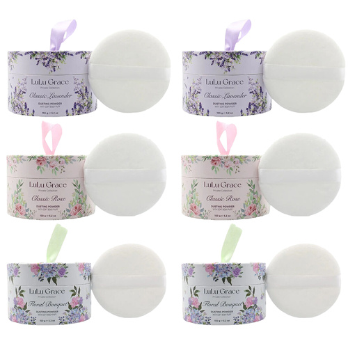 Lulu Grace Talc Free Dusting Powder Set Lavender Rose Floral with Puffer 3 x 150g x 2