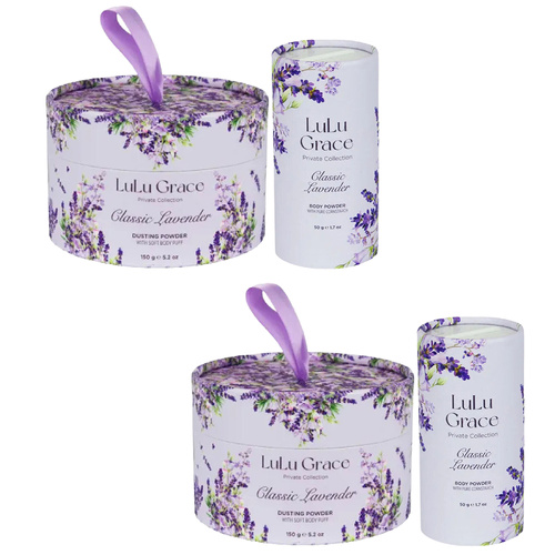 Lulu Grace Lavender Dusting and Talcum Powder Gift Set with Puffer 150g Total x 2
