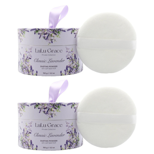 Lulu Grace Classic Lavender Talc Free Dusting Powder 150g with Puffer x2