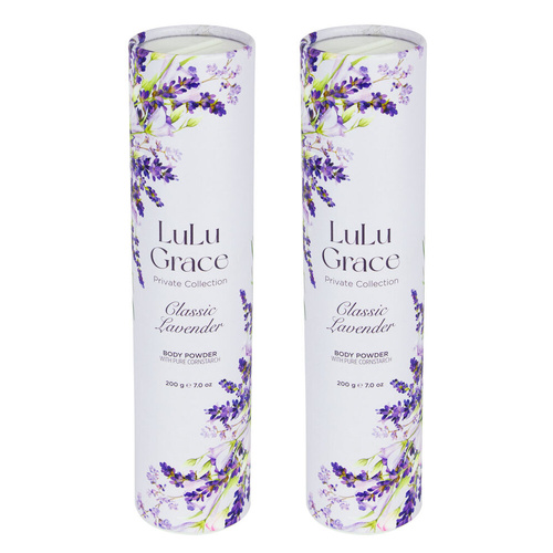 Lulu Grace Lavender Talc Free Body Powder 2 x 200g Corn Starch Scent