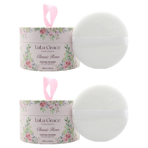 Lulu Grace 150g Classic Rose Talc Free Dusting Powder with Puffer 2 Pack
