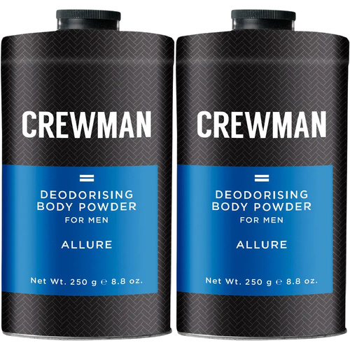Crewman Allure Mens Body Powder Talc Free 250g x 2 Ocean Fresh Scent