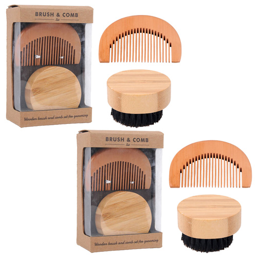 Mens Military Hairbrush and Comb Set 2 Pack Firm Bristles Styling Comb