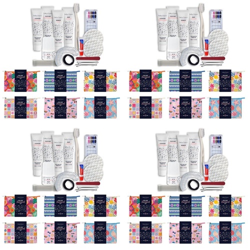Lulu Grace Holiday Survival Kit Travel Toiletry Pouch Assorted Prints Box of 6 Bundle of 4