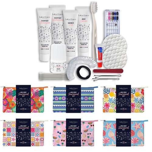Lulu Grace Holiday Survival Kit Travel Toiletry Pouch Assorted Prints Box of 6