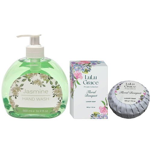Lulu Grace Floral Soap & Jasmine Hand Wash Set 3 Piece Daily Moisturising Cleanser