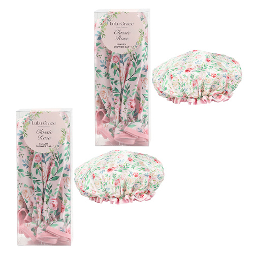 Lulu Grace Private Collection Luxury Shower Cap Classic Rose Print x2