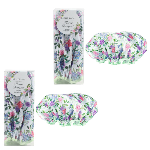 Lulu Grace Luxury Shower Cap Private Collection Classic Floral Bouquet x 2