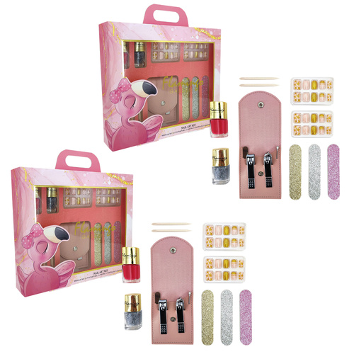 Flamingo Garden Manicure Set 2 Polishes 3 Files 2 Sticks 2 Patches