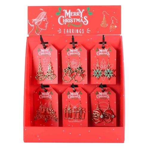Christmas Dangle Earrings Assorted Designs Display of 36