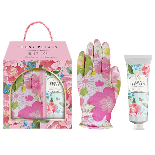 Peony Petals Gardening Gift Set Hand Cream 100ml & Floral Gloves