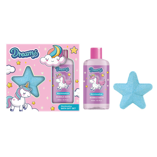 Dreams Unicorn Bubble Bath & Star Fizzer Gift Set Ð Marshmallow Scent 300ml+120g