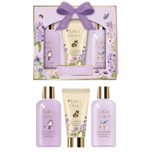 Lulu Grace Lilac Blossom Gift Set Shower Gel Bubble Bath & Lotion 3pc
