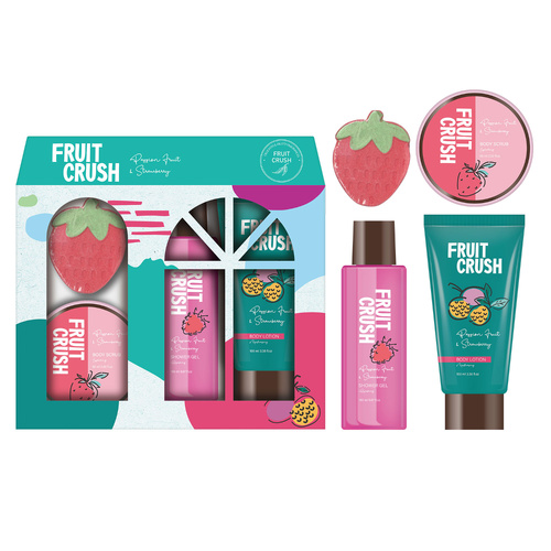 Fruit Crush Passionfruit & Strawberry Gift Set Shower Gel Lotion Scrub & Bomb