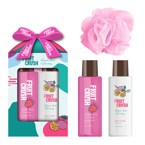 Fruit Crush Passion Fruit & Strawberry Gift Set Shower Gel Lotion & Loofah