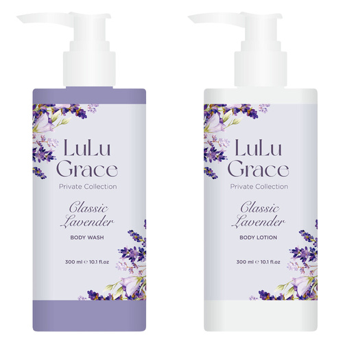 Lulu Grace Lavender Body Wash & Lotion Set 300ml Private Collection Skincare Gift