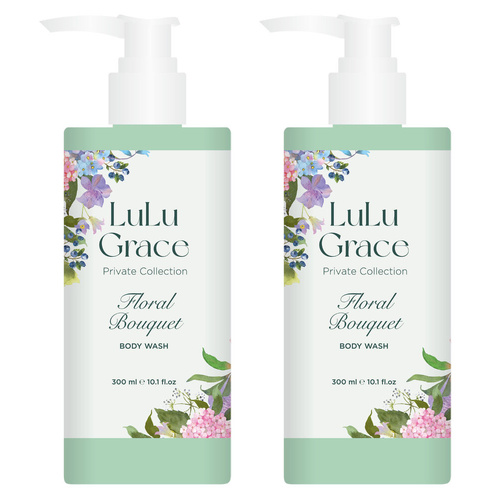 Lulu Grace Floral Bouquet Body Wash Pack of 2 Luxury 300ml Pump Bottles