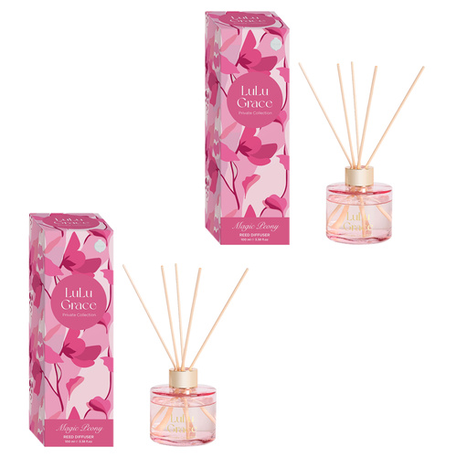 Lulu Grace Magic Peony Reed Diffuser 100ml Twin Pack Luxury Home Fragrance