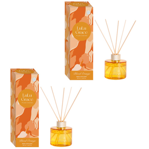 Lulu Grace Blood Orange Reed Diffuser 100ml Luxury Gift Box x2