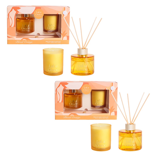 Lulu Grace Blood Orange Reed Diffuser and Candle Set 100ml 100g Twin Pack