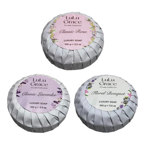 Lulu Grace Round Soap Set Lavender Rose Floral 3 x 100g Moisturising Cleanse