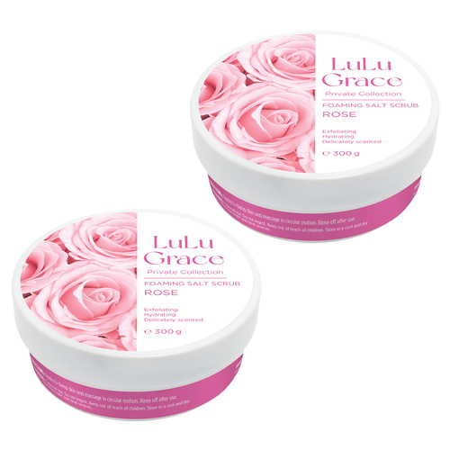 Lulu Grace Rose Foaming Salt Body Scrub 2 Pack 300g Gentle Exfoliant