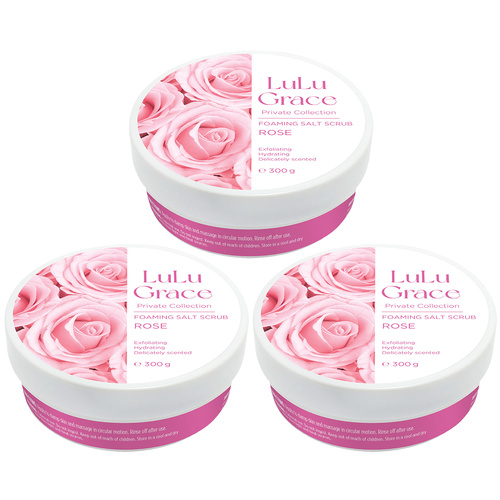 Lulu Grace Rose Foaming Salt Body Scrub 300g Pack of 3 Gentle Exfoliant