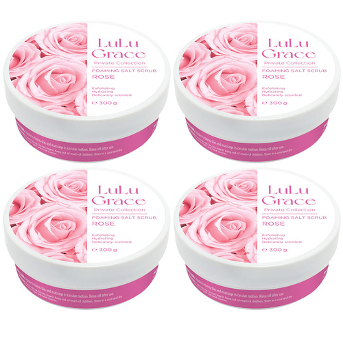 Lulu Grace Rose Foaming Salt Body Scrub 300g Pack of 4 Gentle Exfoliant