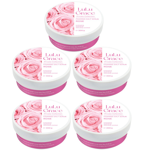Lulu Grace Rose Foaming Salt Body Scrub 300g Pack of 5 Gentle Exfoliator
