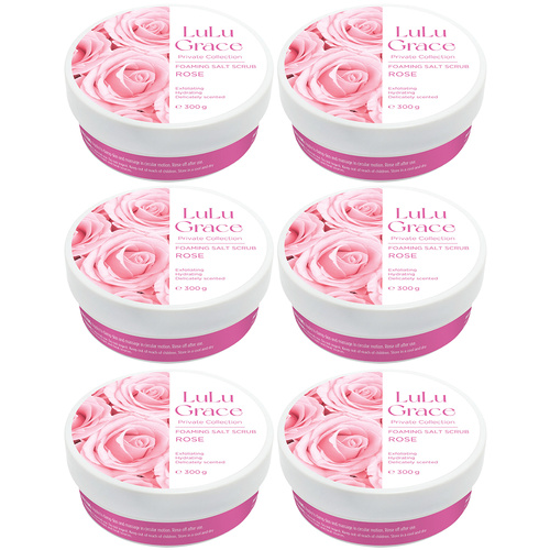 Lulu Grace Rose Foaming Salt Body Scrub 300g Pack of 6 Gentle Exfoliant
