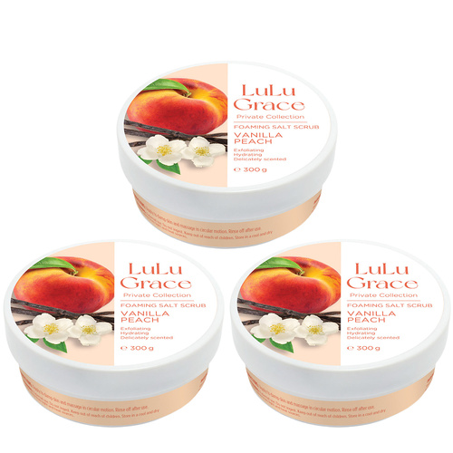 Lulu Grace Vanilla Peach Foaming Salt Body Scrub 300g Pack of 3 Exfoliating