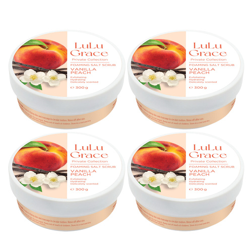 Lulu Grace Vanilla Peach Foaming Salt Body Scrub 300g Bundle Pack of 4