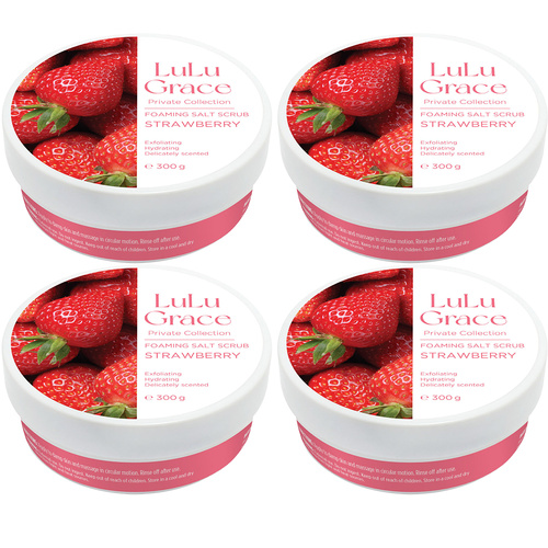 Lulu Grace Strawberry Foaming Salt Body Scrub 4 Pack 300g Exfoliating