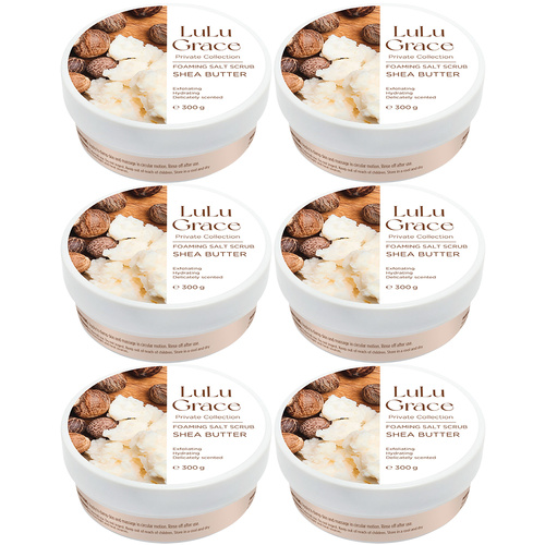 Lulu Grace Shea Butter Foaming Salt Body Scrub 6 x 300g Exfoliating Bundle