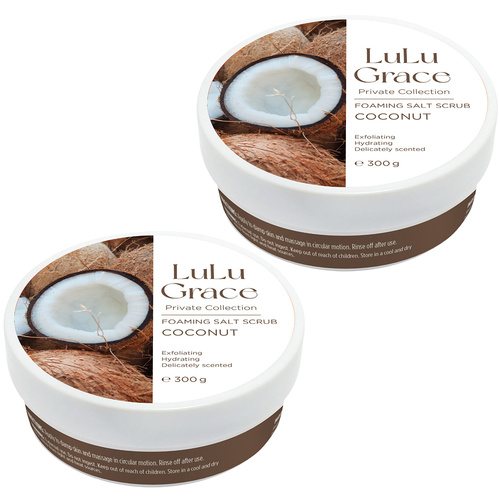 Lulu Grace Coconut Foaming Salt Body Scrub 300g Pack of 2 Exfoliating