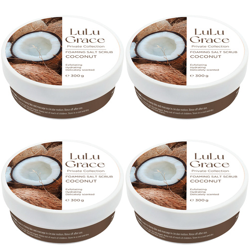 Lulu Grace Coconut Foaming Salt Body Scrub 300g Bundle Pack of 4 Exfoliating