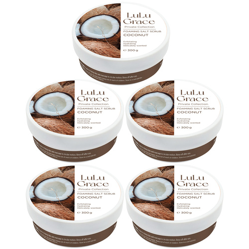 Lulu Grace Coconut Foaming Salt Body Scrub 300g Pack of 5 Exfoliating Cleanser