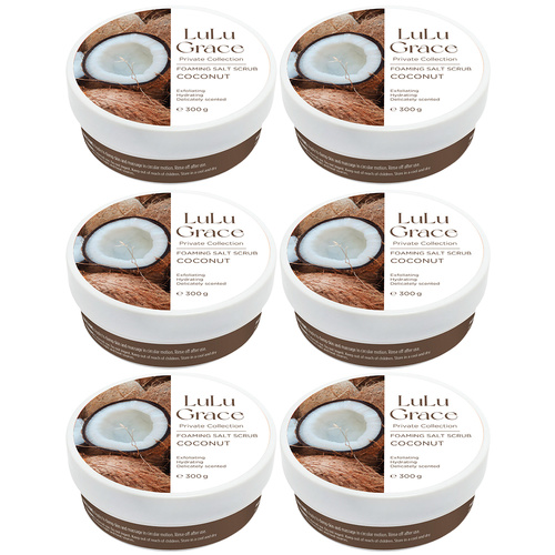 Lulu Grace Coconut Foaming Salt Body Scrub 300g Pack of 6 Exfoliating Cleanser