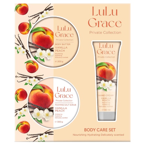 LuLu Grace Vanilla Peach Body Care Set Hand Cream Scrub Butter