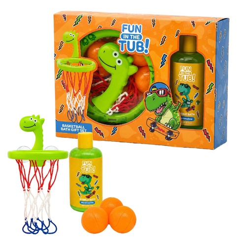 Fun in the Tub Dino Bubble Bath Gift Set with Basketball Hoop