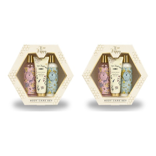Lulu Grace Bee Happy Body Wash, Body Lotion & Hand Cream Gift Set 3pc Wildflower Honey Bundle of 2