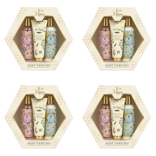 Lulu Grace Bee Happy Body Wash, Body Lotion & Hand Cream Gift Set 3pc Wildflower Honey Bundle of 4