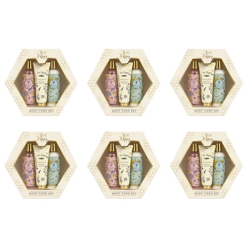 Lulu Grace Bee Happy Body Wash, Body Lotion & Hand Cream Gift Set 3pc Wildflower Honey Bundle of 6