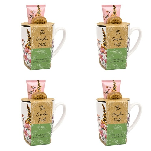 Lulu Grace The Garden Path Tea-Break Hand Care Mug Set with Hand Cream 100mL & Nail Brush Bundle of 4